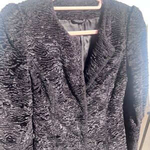 Vintage Elegant Black Faux Lamb Fur Women's Coat